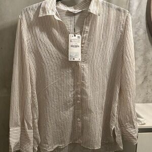 Striped Women’s Shirt - White and Brown